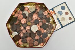 A SHORTBREAD TIN OF MAINLY UK COINAGE