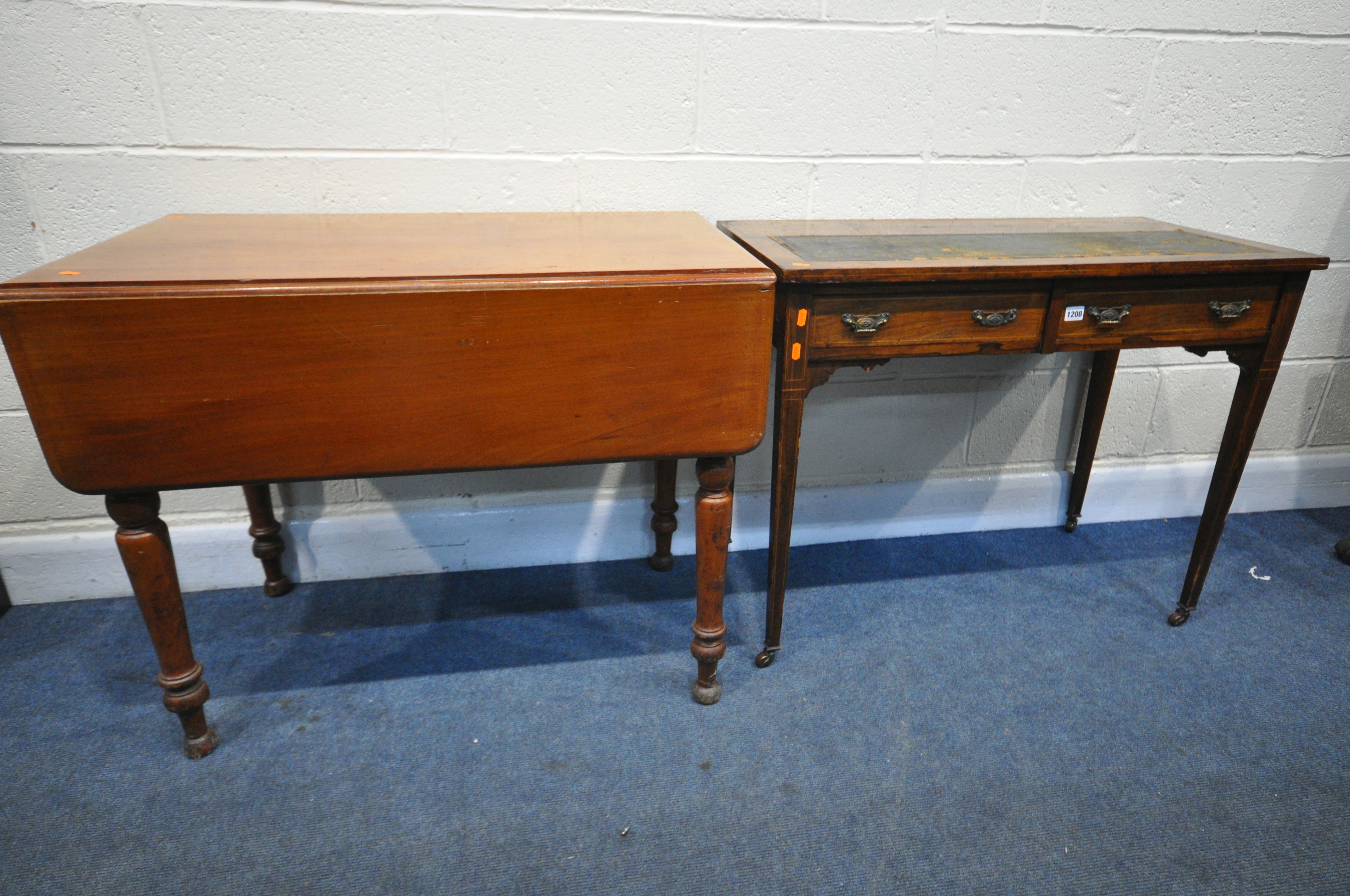 A LATE 19TH CENTURY ROSEWOOD DESK/DRESSING TABLE, with two drawers, on square tapered legs, width