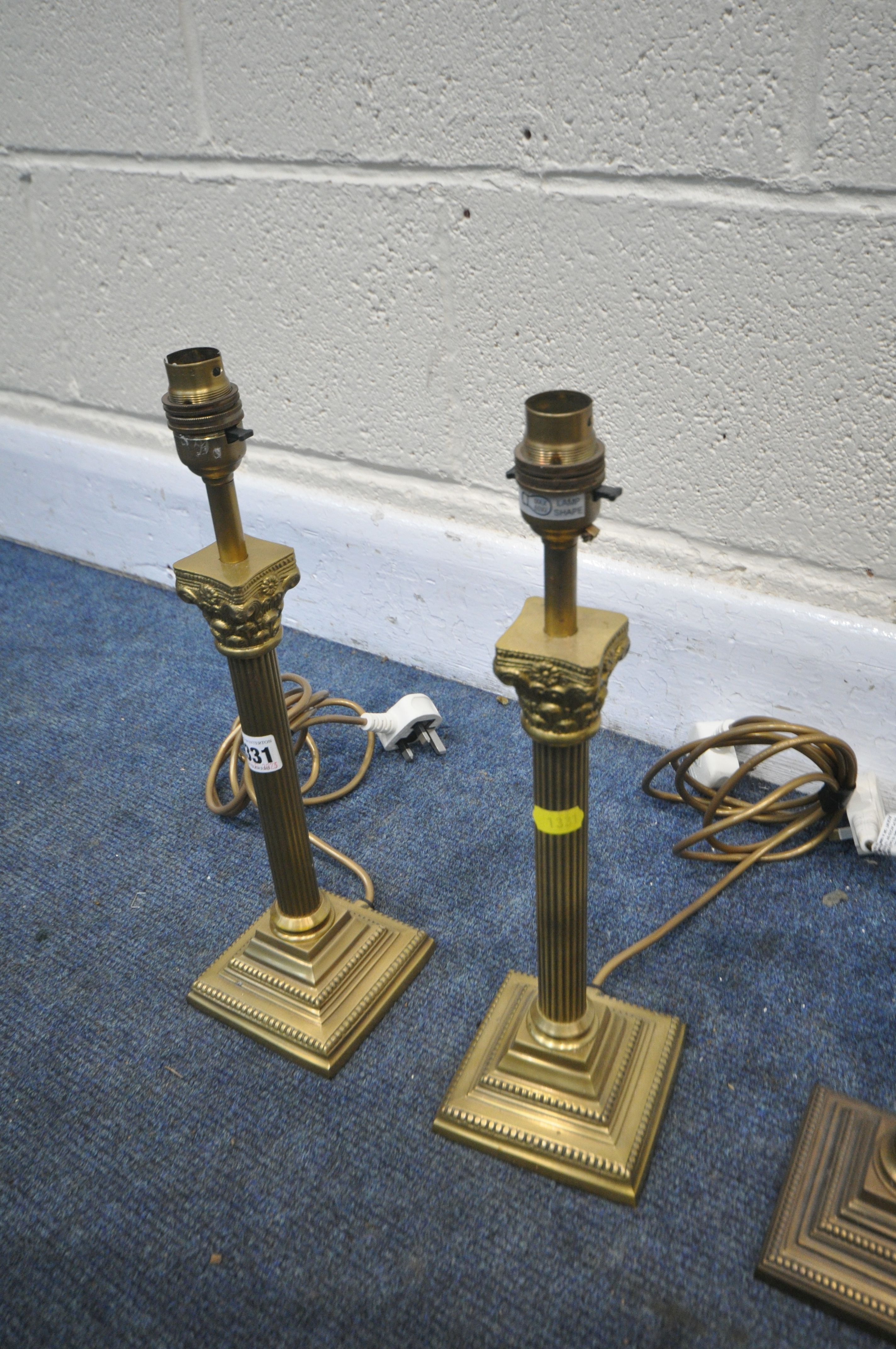 TWO PAIRS OF LAURA ASHLEY BRASS CORINTHIUM COLUMN TABLE LAMPS, a pair made in both Portugal and - Image 2 of 5