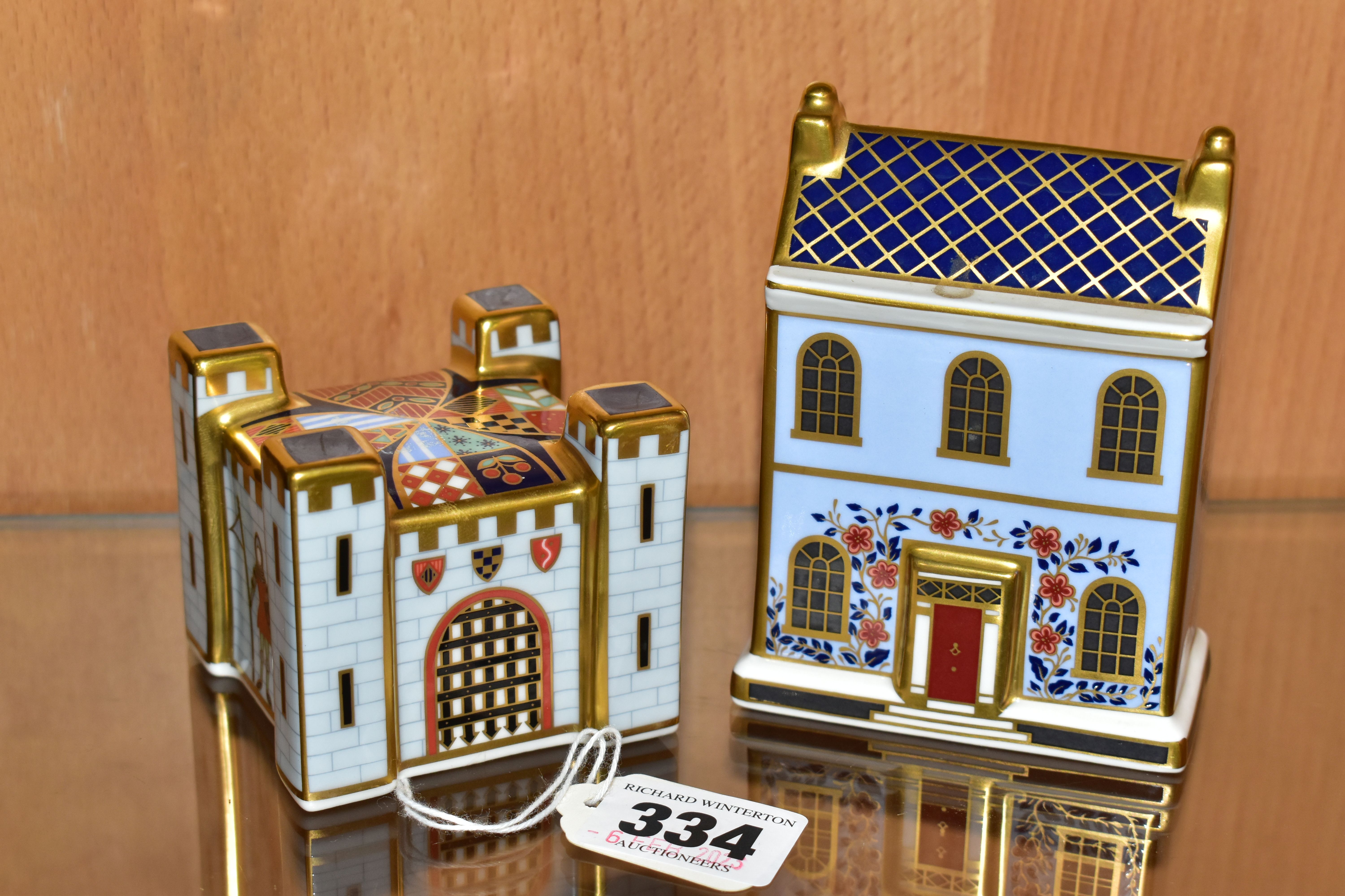 TWO ROYAL CROWN DERBY PAPERWEIGHTS/MODELS comprising a Treasures of Childhood collection 'Fort',