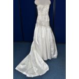 WEDDING DRESS, 'David Tutera' ivory, size 8/10, satin, dropped waist, long train (1)