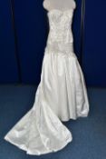 WEDDING DRESS, 'David Tutera' ivory, size 8/10, satin, dropped waist, long train (1)