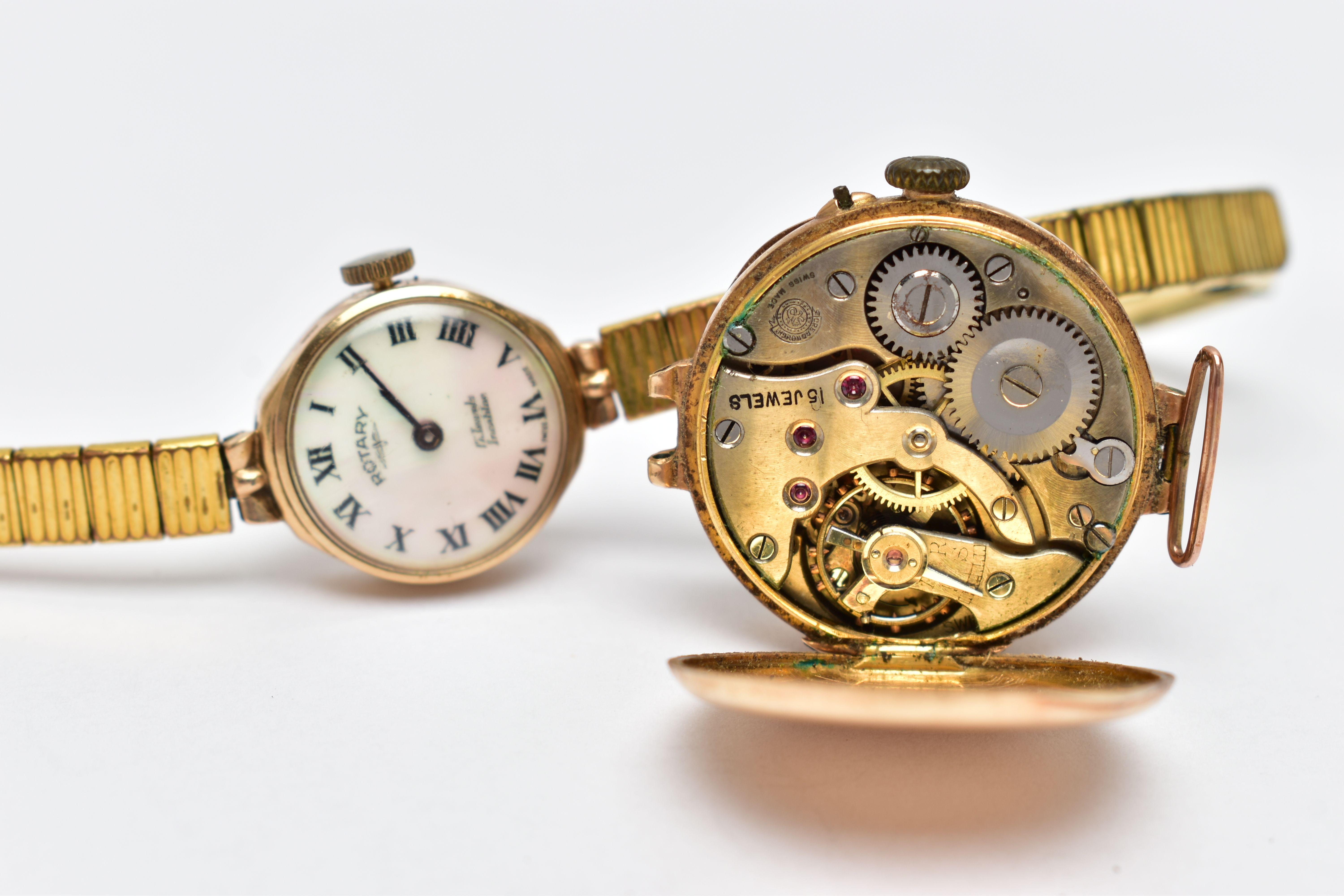 A LADY'S 9CT 'ROTARY' WRISTWATCH AND A 15CT GOLD WATCH, the lady's manual wind Rotary, with a - Image 4 of 5
