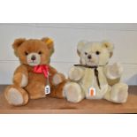TWO STEIFF BEARS, both have gold button and yellow labels, a fully jointed tan Petsy bear model
