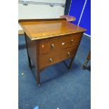 A SOLID OAK CHEST OF TWO DRAWERS, with brass dropper handles, on square legs, width 76cm x depth