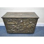 A PRESSED BRASS RECTANGULAR BLANKET CHEST, width 89cm x depth 35cm x height 58cm