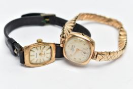 TWO LADY'S 9CT GOLD WRISTWATCHES, the first an AF 'Rotary', round champagne dial signed 'Rotary 15
