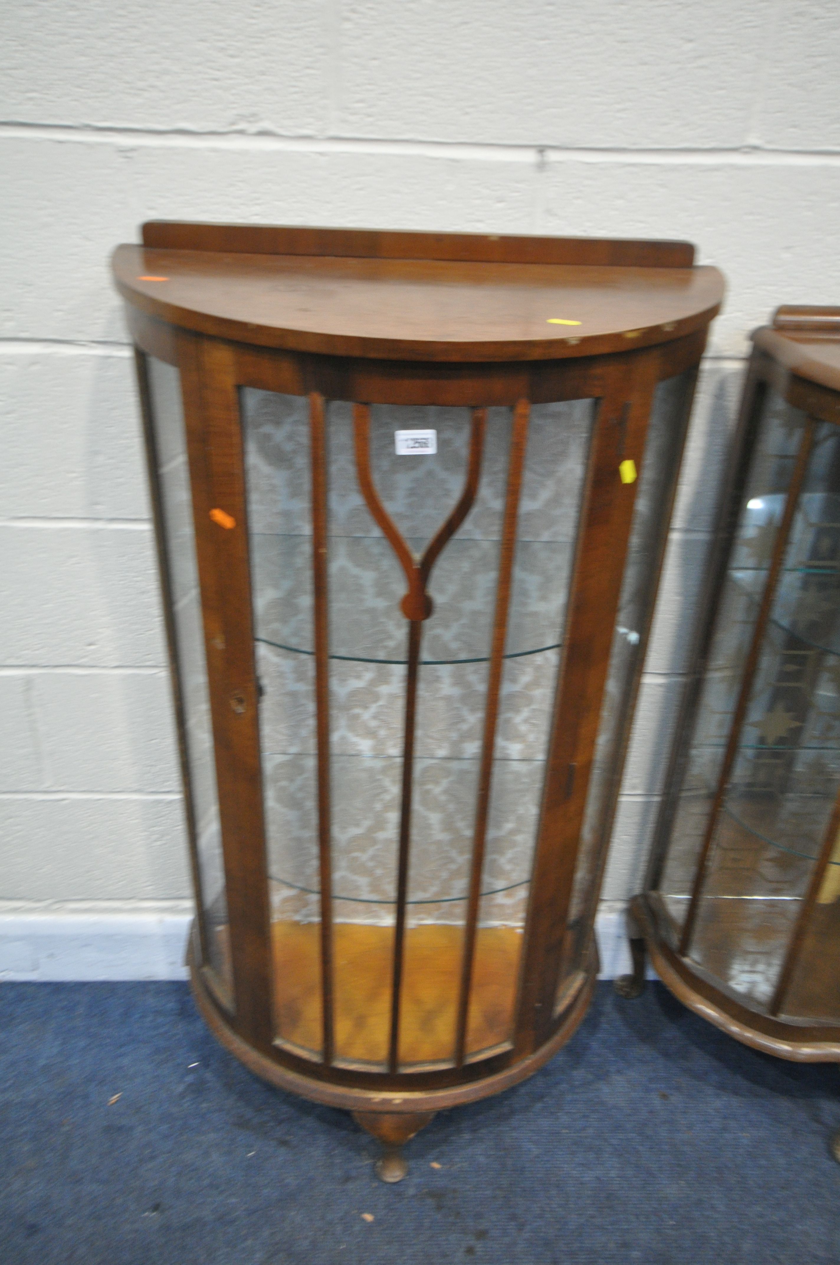 AN EARLY 20TH CENTURY WALNUT DEMI LUNE SINGLE DOOR CHINA CABINET, width 64cm x depth 34cm x height - Image 2 of 5