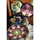 FOUR MOORCROFT PIN DISHES, comprising a limited edition 52/75 signed by Emma Bosson 2013, 'Pansie'