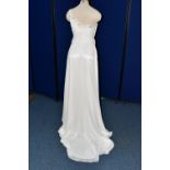 WEDDING DRESS, ruched bodice, one shoulder, ivory, Grecian style, approximate size 8/10 (1)