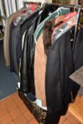 THIRTEEN ITEMS OF VINTAGE CLOTHING, to include a gentleman's dinner suit and shirt, navy blue