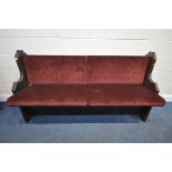 A 19TH CENTURY CHURCH PEW, with an upholstered seat, length 176cm (condition:-aged wear and tear)