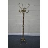 A FRENCH BRASS AND ONYX HAT/COAT STAND, height 174cm (condition:-repair to top section of onyx)