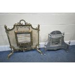 A FRENCH GILT BRASS HEATER FIRESCREEN, width 77cm x height 75cm, and a stainless steel Regency style