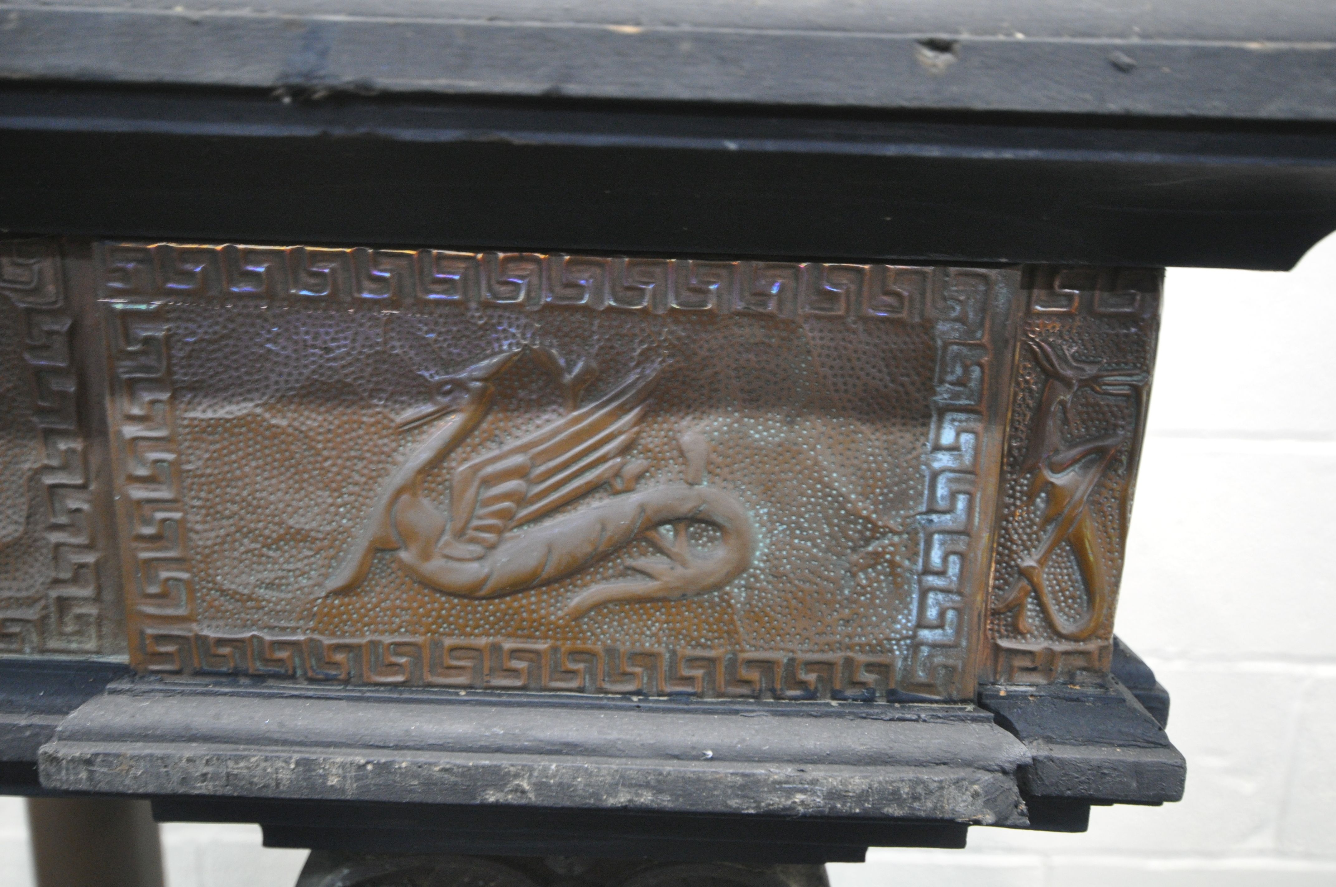 AN 19TH CENTURY FRENCH COLUMN PEDESTAL, with later ebonised wood, embossed brass work panels, on - Image 5 of 8