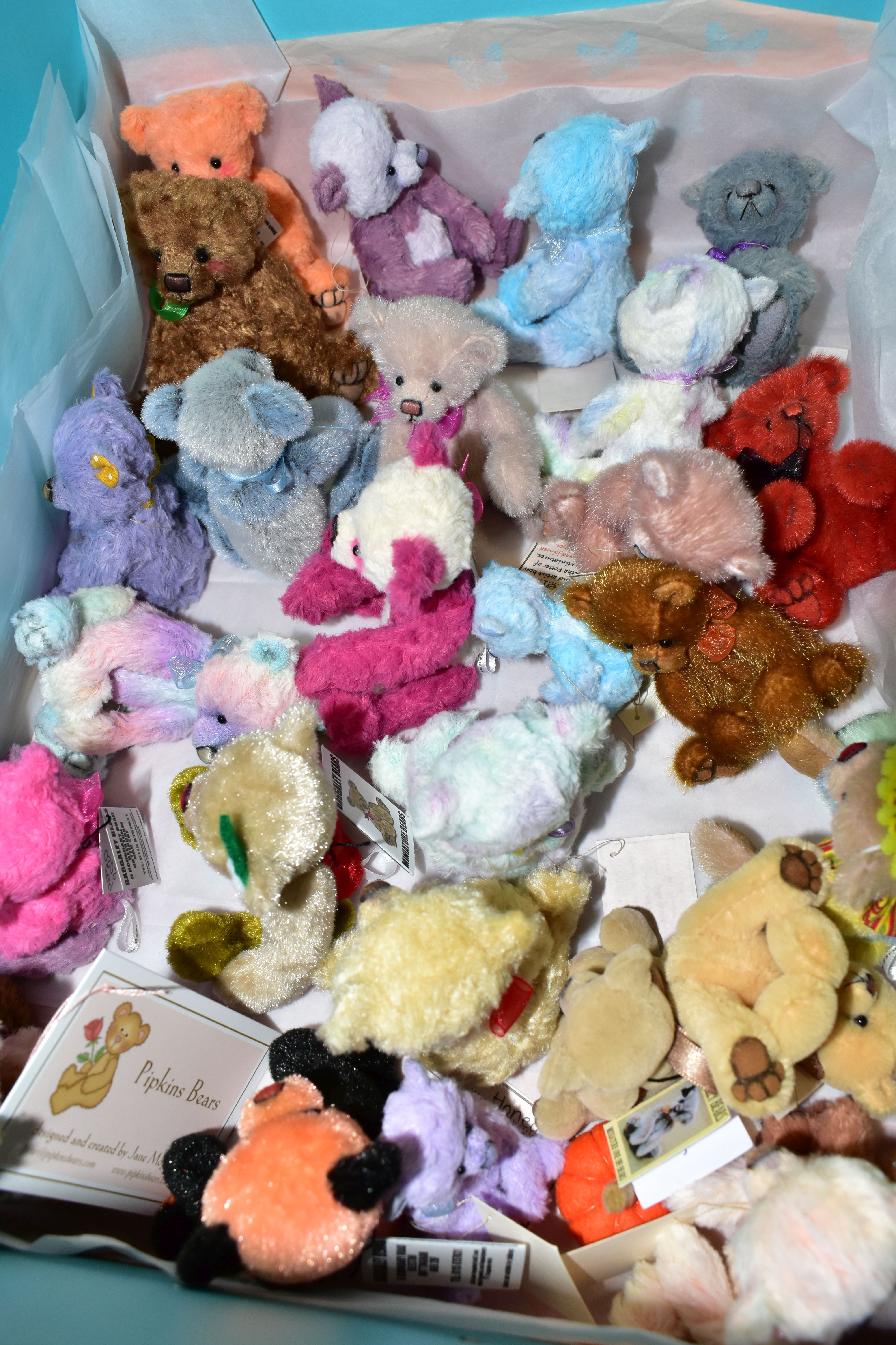 TWO BOXES OF COLLECTOR'S HANDMADE MINIATURE TEDDY BEARS, many one of a kind, comprising - Image 6 of 7