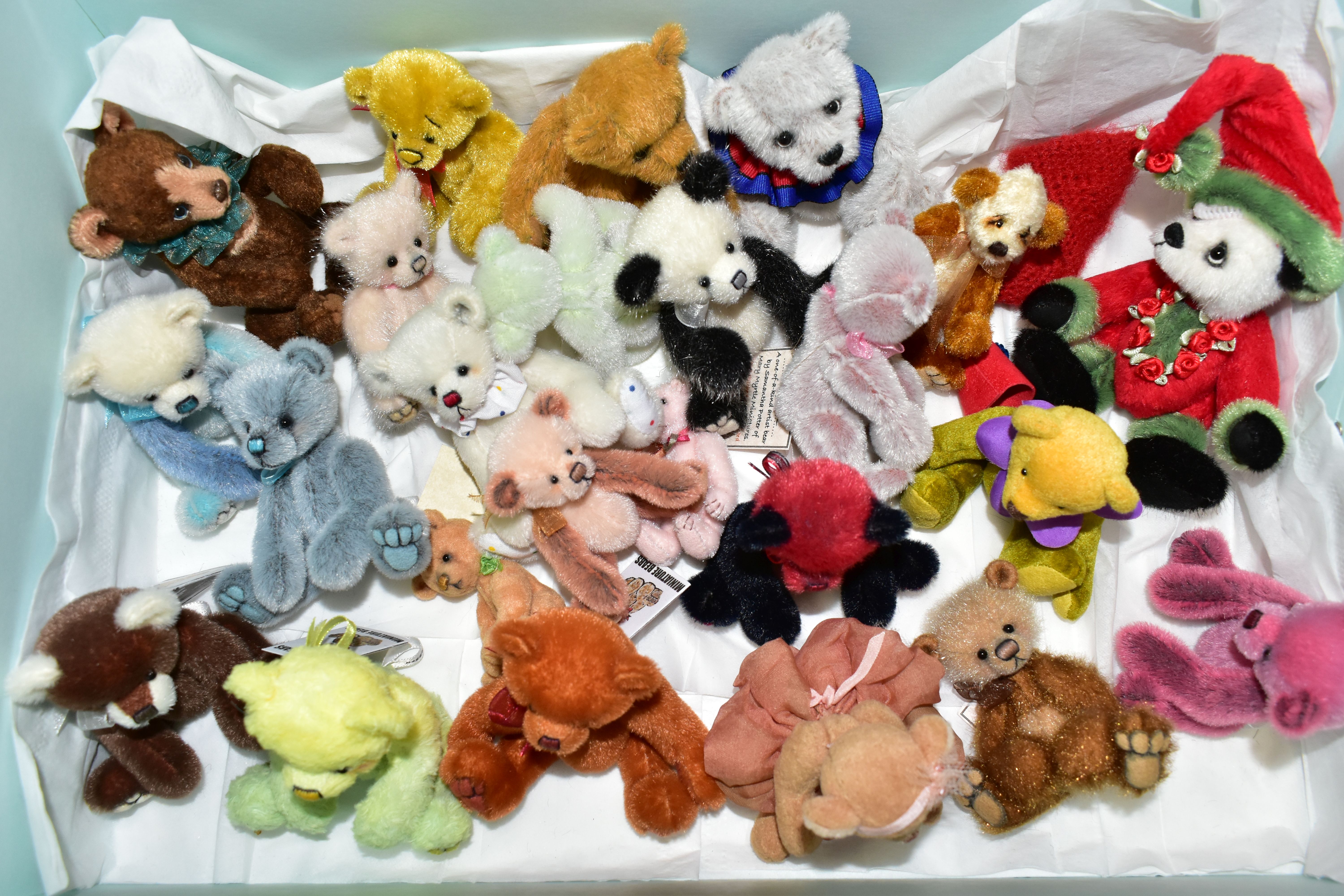 TWO BOXES OF COLLECTOR'S HANDMADE MINIATURE TEDDY BEARS, many one of a kind, comprising - Image 7 of 7