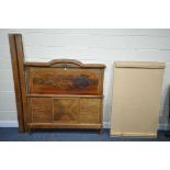 A 19TH CENTURY FRENCH MAHOGAY AND INLAID 4FT6 BEDSTEAD, with brass mounts, side rails, later mdf