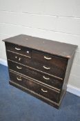 AN EARLY 20TH CENTURY STAINED OAK CHEST OF TWO SHORT OVER THREE LONG DRAWERS, width 106cm x depth