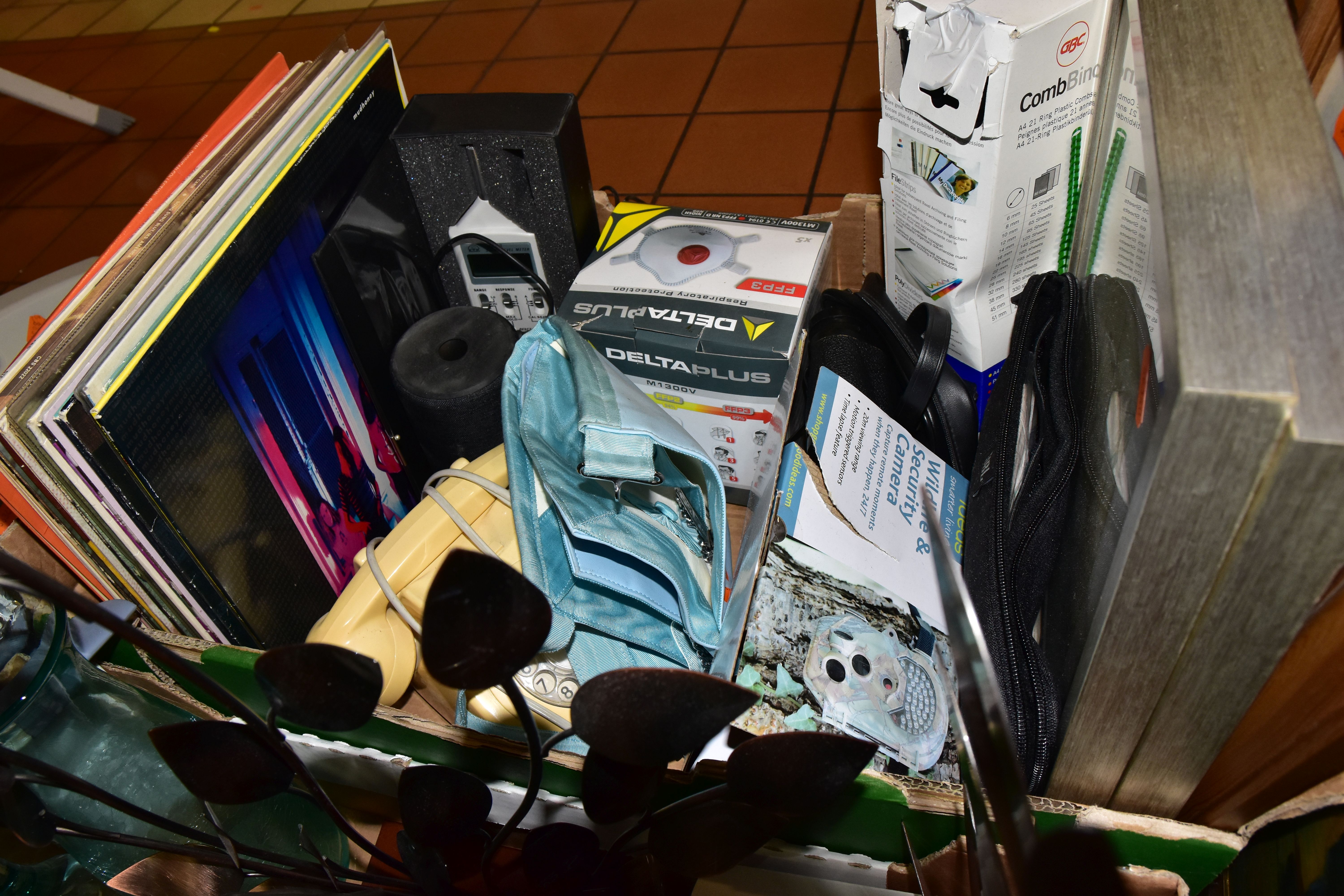 TWO BOXES OF ASSORTED SUNDRIES, to include three Nat West piggies, a cut glass decanter, two - Image 5 of 5