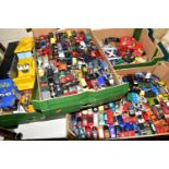 A QUANTITY OF UNBOXED AND ASSORTED PLAYWORN DIECAST VEHICLES, majority are modern items but does