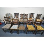 A SELECTION OF CHAIRS, to include a set of four early 20th century oak chairs, including two