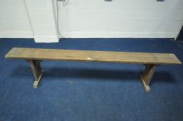 A 19TH CENTURY PINE BENCH, length 203cm (condition:-some wear to finish)