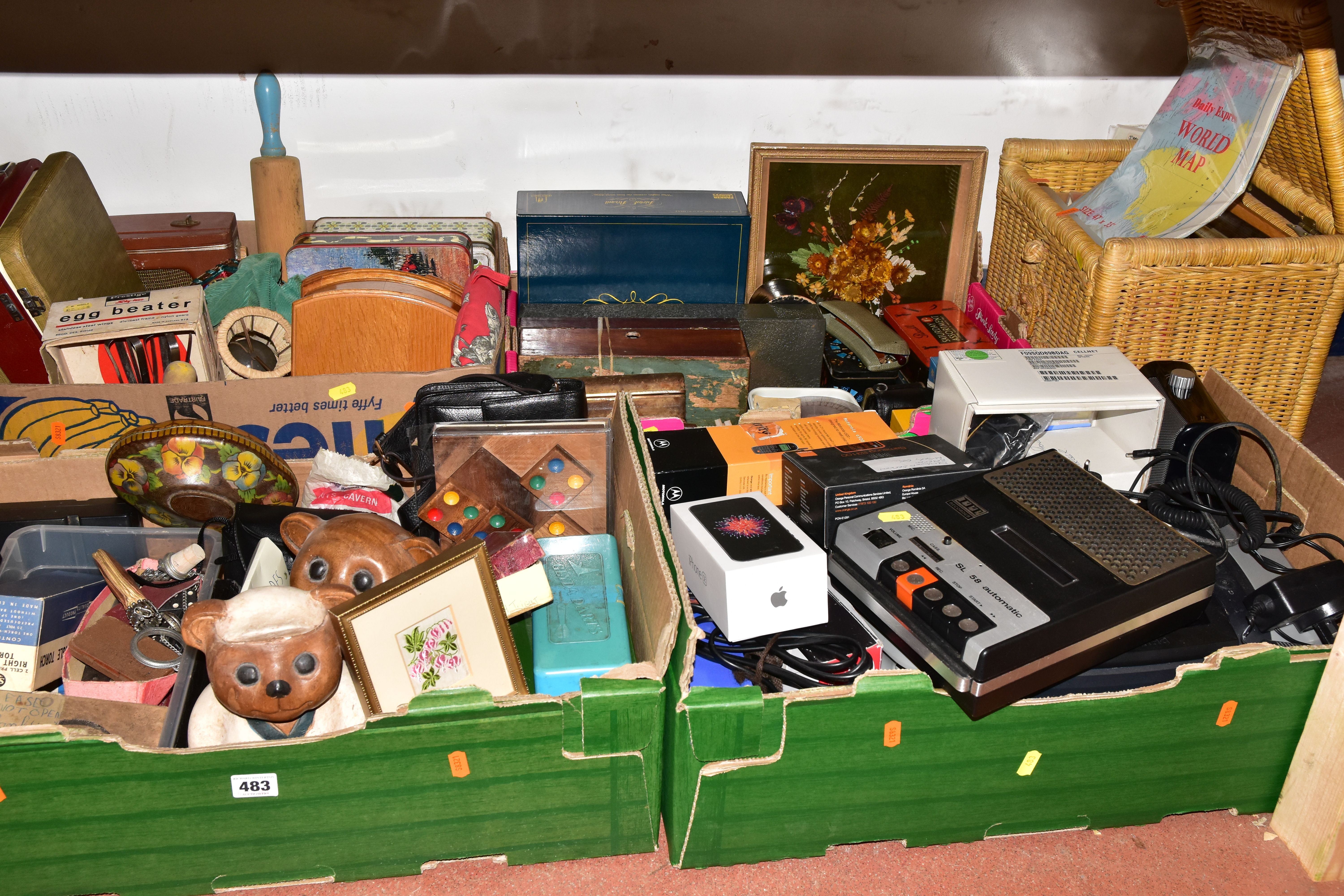 SEVEN BOXES AND LOOSE ELECTRONICS, METALWARES AND SUNDRY ITEMS, to include a Roberts Gemini 45