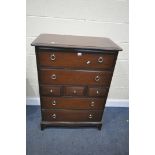 A STAG MAHOGANY CHEST OF SEVEN ASSORTED DRAWERS, width 83cm x depth 47cm x height 113cm (condition -