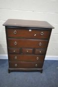 A STAG MAHOGANY CHEST OF SEVEN ASSORTED DRAWERS, width 83cm x depth 47cm x height 113cm (condition -