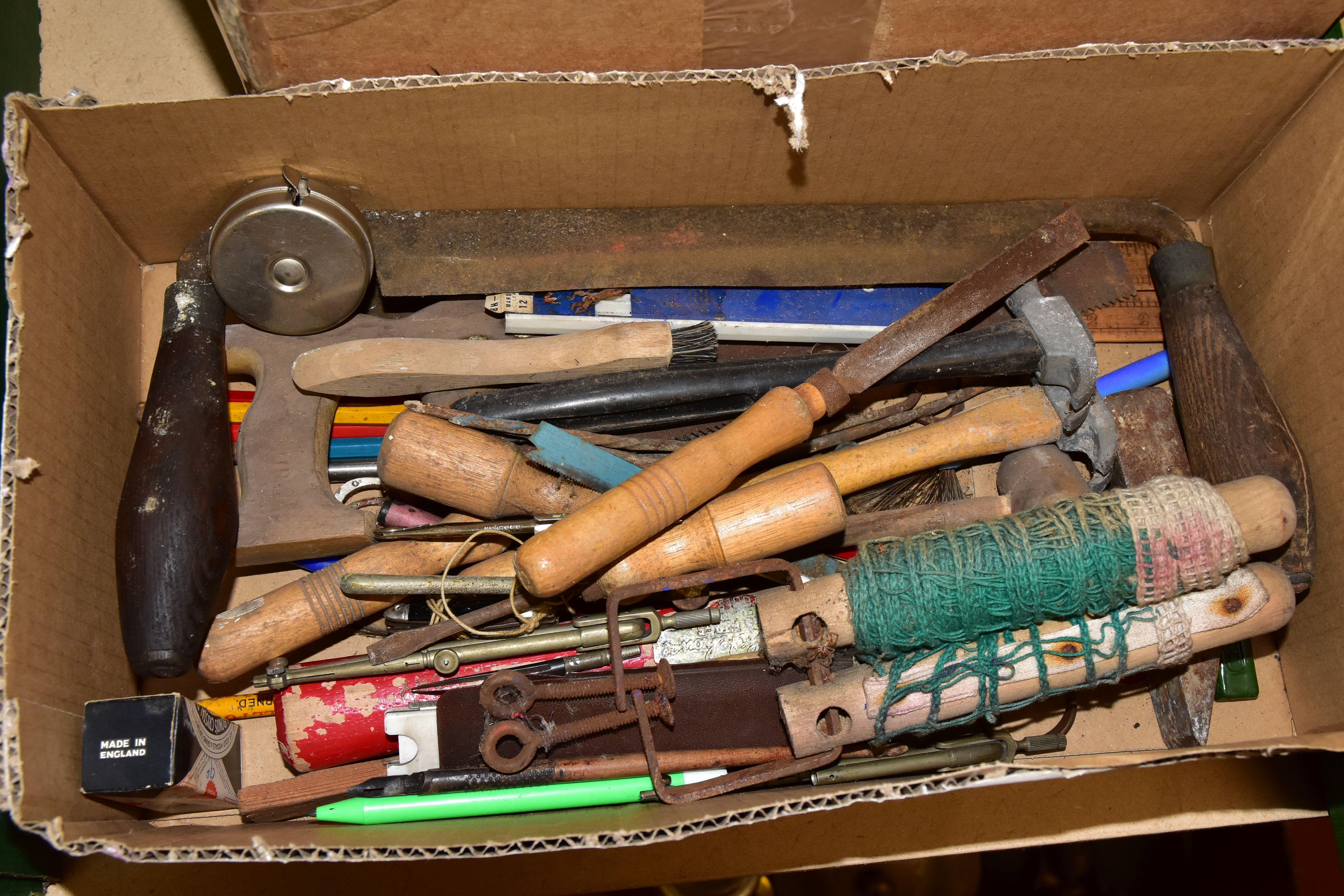 FOUR BOXES OF MISCELLANEOUS VINTAGE HAND TOOLS & TRACING PAPER to include files, screwdrivers, - Image 2 of 5