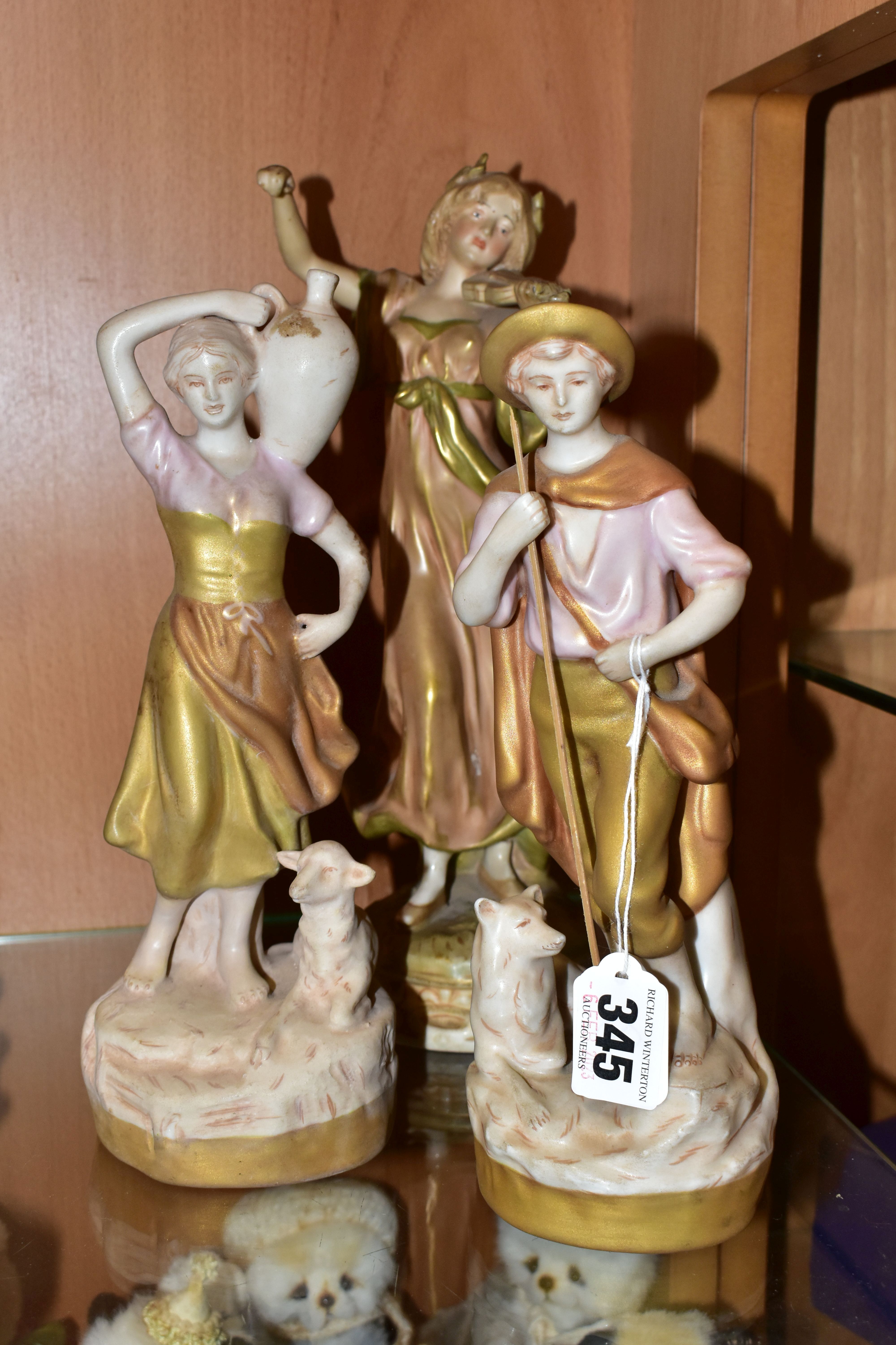 THREE ROYAL DUX FIGURINES, comprising a shepherd boy with dog numbered 2261 96 (wooden stick