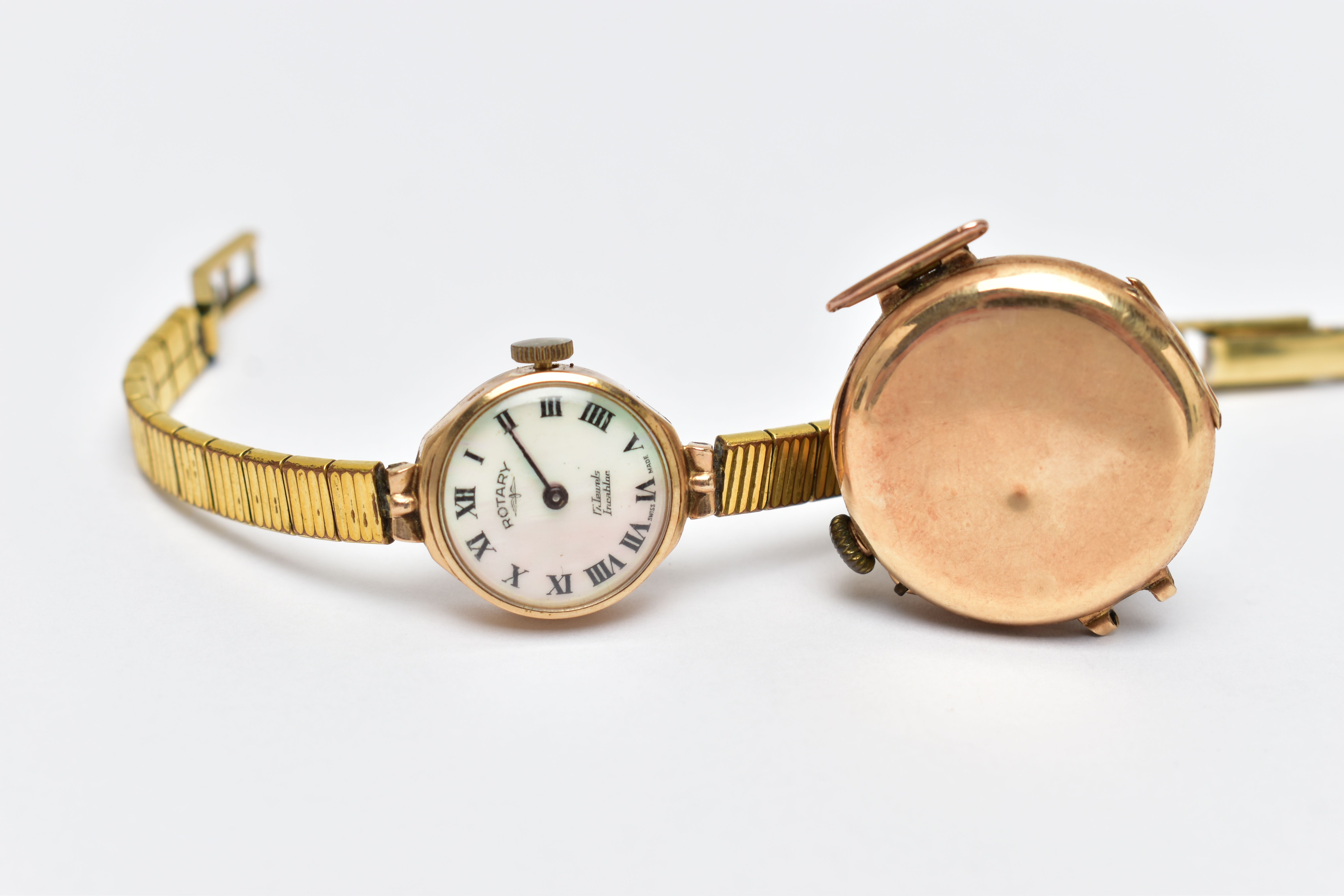 A LADY'S 9CT 'ROTARY' WRISTWATCH AND A 15CT GOLD WATCH, the lady's manual wind Rotary, with a - Image 2 of 5