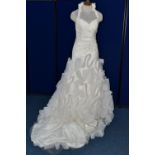 WEDDING DRESS, ivory, halter neck gown, pleated bodice, frilled tulle skirt, size 8 (1)