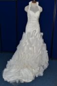 WEDDING DRESS, ivory, halter neck gown, pleated bodice, frilled tulle skirt, size 8 (1)