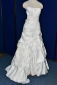 WEDDING DRESS, white pleated satin, strapless, beaded waist band size 14/16 (1)