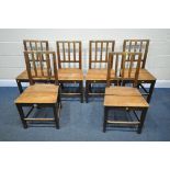 A SET OF SIX 19TH CENTURY ELM FARMHOUSE STICK BACK CHAIRS (condition:-all chairs slightly rickety,