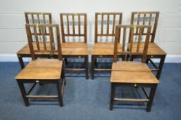 A SET OF SIX 19TH CENTURY ELM FARMHOUSE STICK BACK CHAIRS (condition:-all chairs slightly rickety,