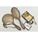 A BAG OF ASSORTED SILVER ITEMS, to include a small silver cigarette case, polished case with