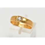 A MID VICTORIAN DIAMOND 22CT GOLD BAND RING, the old cut diamond within a four claw, square setting,