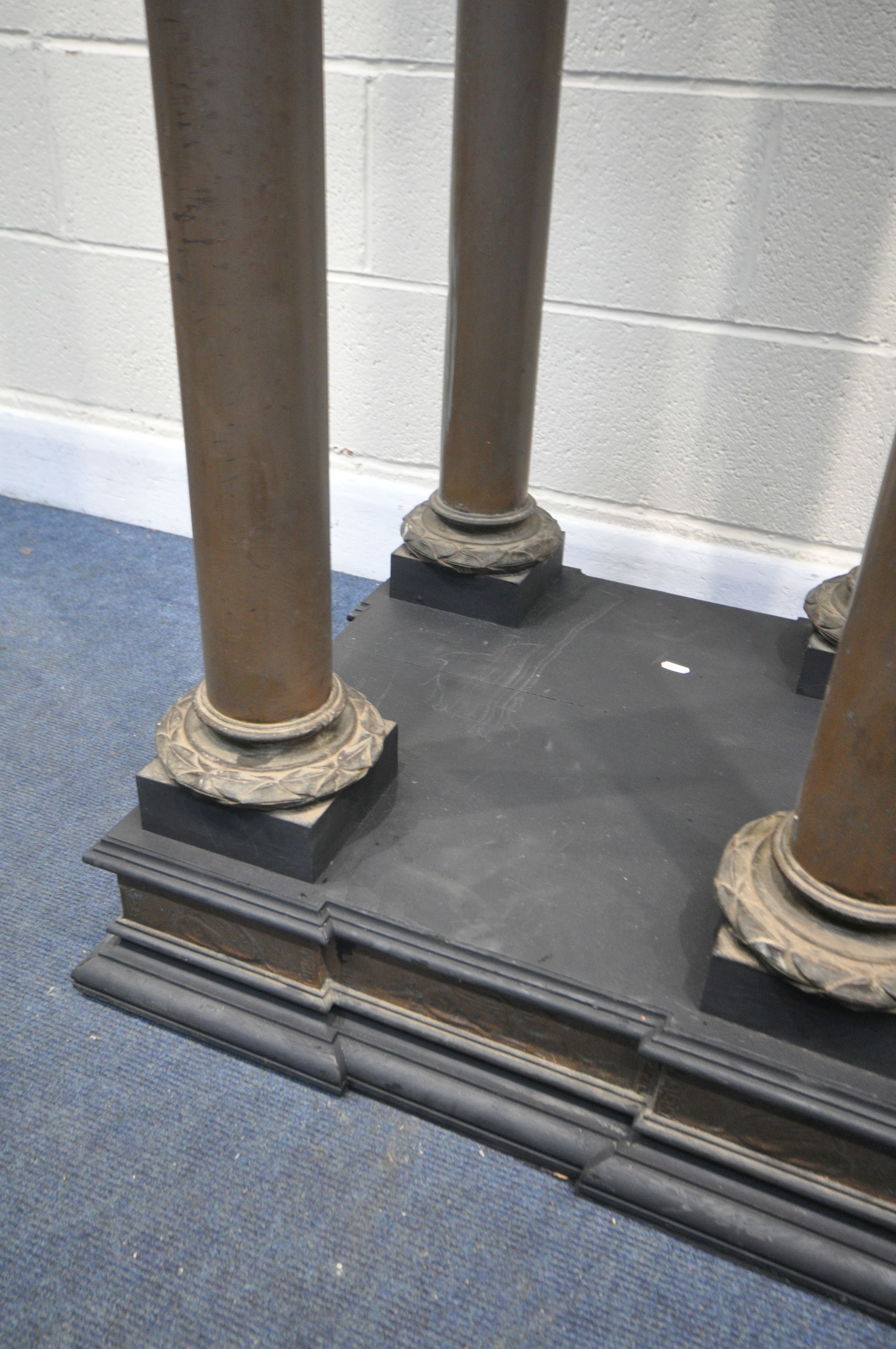 AN 19TH CENTURY FRENCH COLUMN PEDESTAL, with later ebonised wood, embossed brass work panels, on - Image 7 of 8