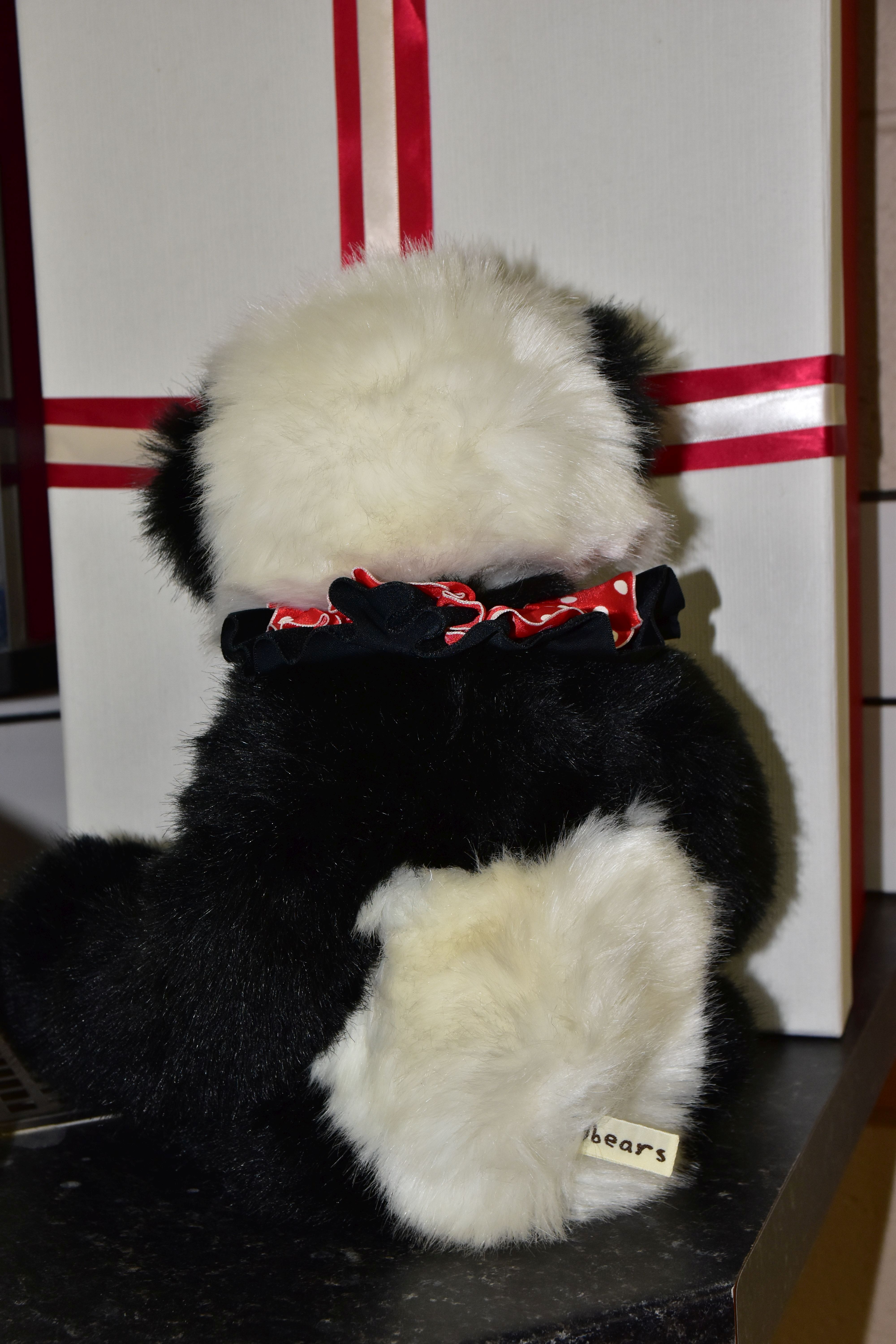 A BOXED 3 O'CLOCK BEARS TEDDY BEAR, in the form of a panda, fully jointed with shaved muzzle, - Image 4 of 4