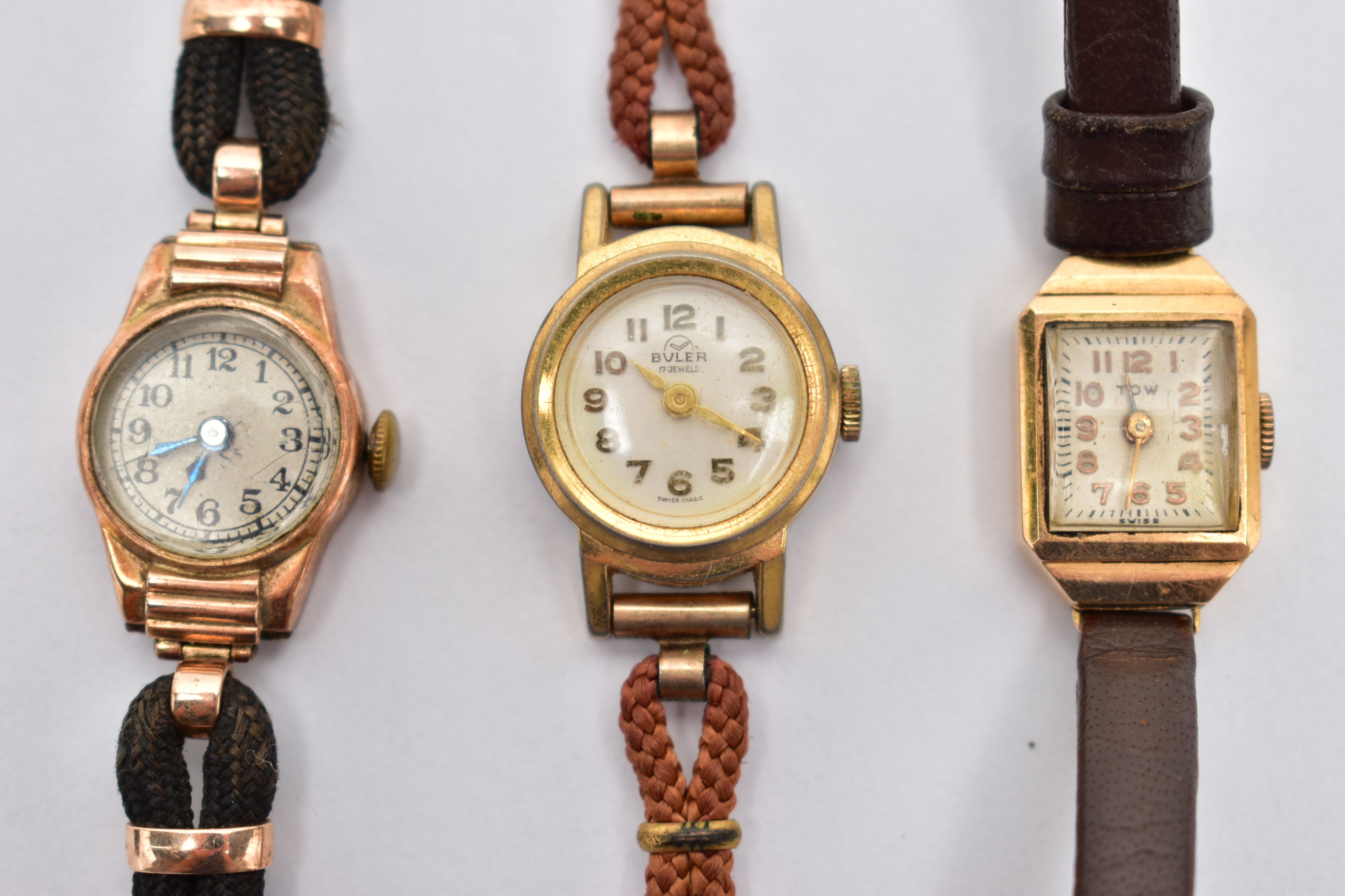 THREE LADY'S WRISTWATCHES, to include a mid 20th century gold case manual watch, round silver - Image 3 of 4