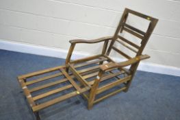 AN ARTS AND CRAFTS STYLE BEECH RECLINING ARMCHAIR (condition:-surface scratches)