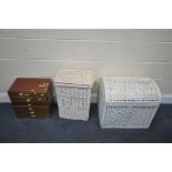 A SMALL SIX DRAWER DESK UNIT, width 40cm x depth 28cm x height 40cm, a painted domed trunk and a
