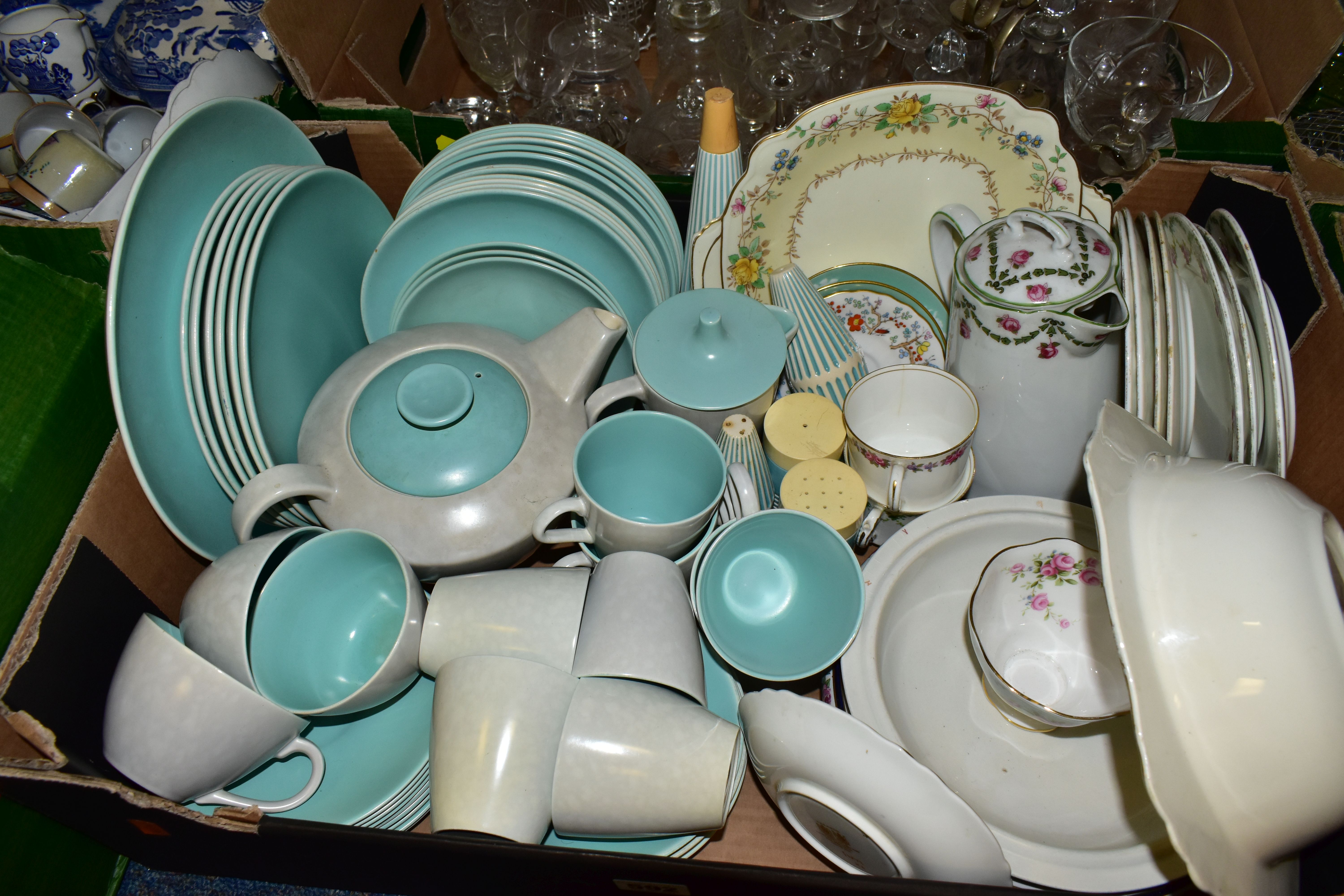 SIX BOXES OF CERAMICS AND GLASSWARES, to include a forty eight piece Poole Twintone teaset in Ice - Image 4 of 7