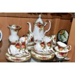 A ROYAL ALBERT 'OLD COUNTRY ROSES' PATTERN COFFEE SET, comprising a coffee pot, six coffee cups, six