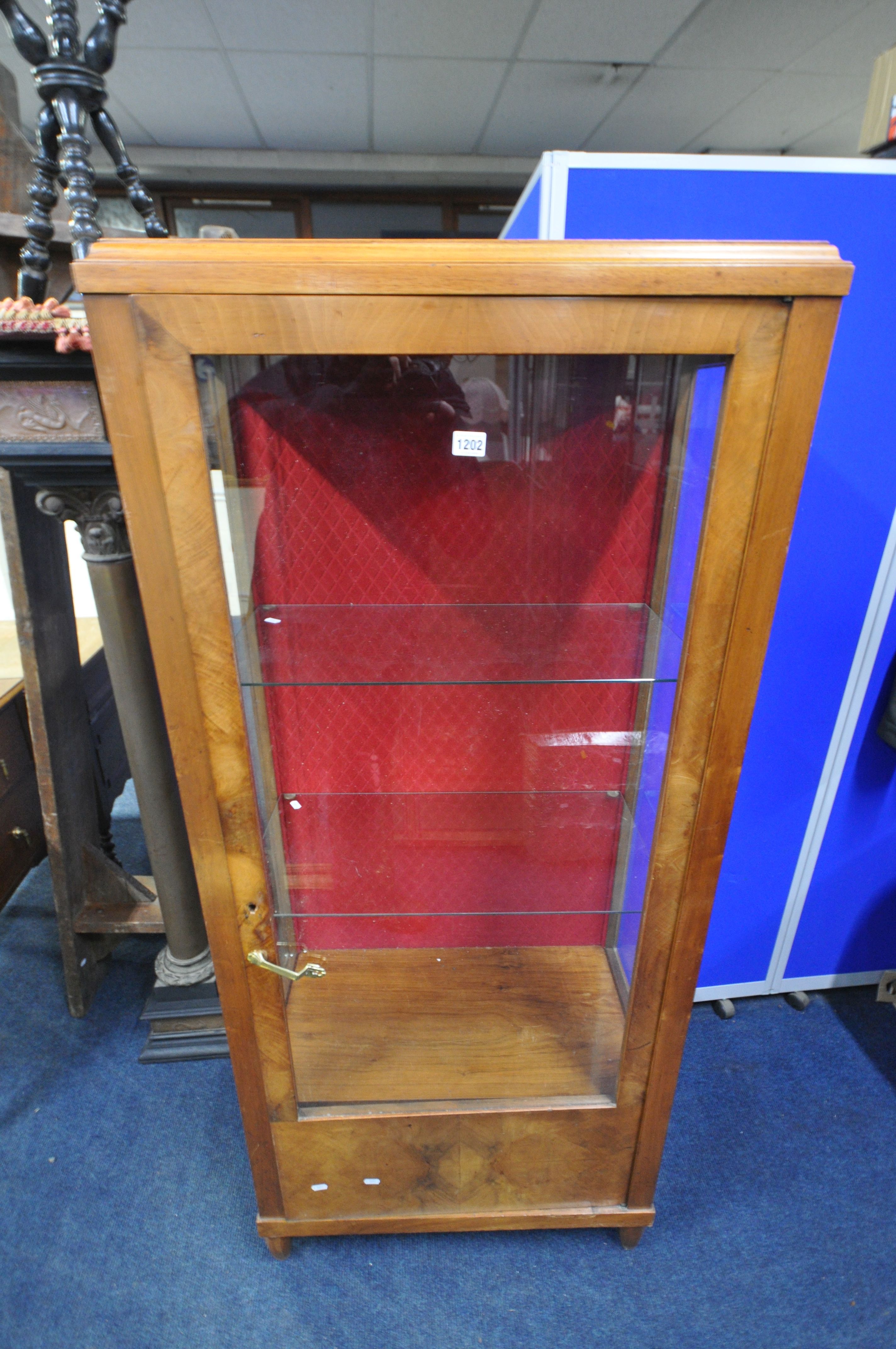 AN ART DECO WALNUT SINGLE DOOR CHINA CABINET, enclosing two glass shelves, width 70cm x depth 38cm x - Image 2 of 3