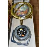 A HEATH MARINE 'BOSUN' COMPASS, together with a hardstone sample globe fitted to a brass stand,