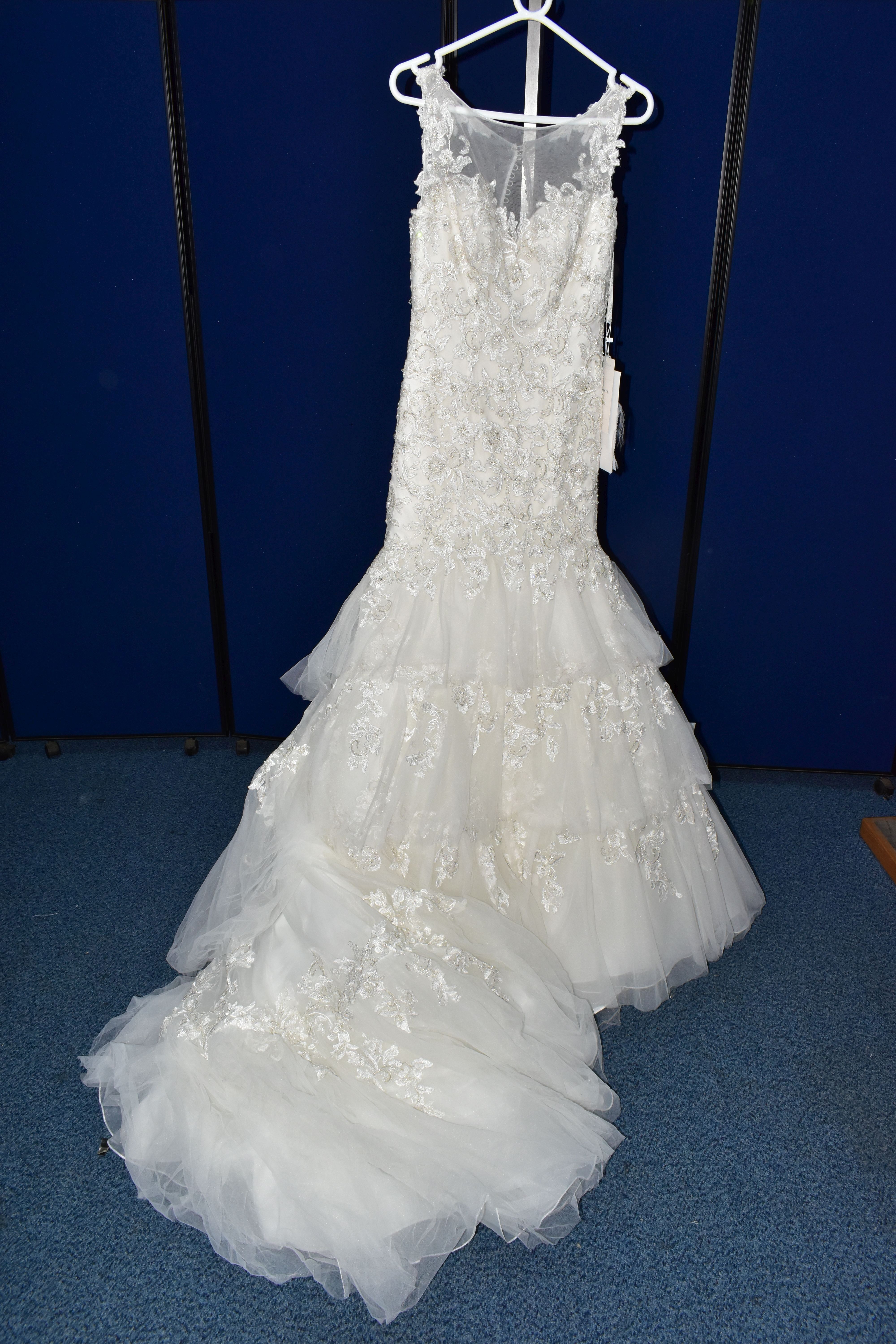 WEDDING DRESS, 'Sophia Tolli', ivory, size 6, beaded appliques, button detail along back, dropped